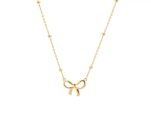 Naszyjnik srebrny pozłacany z kokardą i kulkami, delikatny