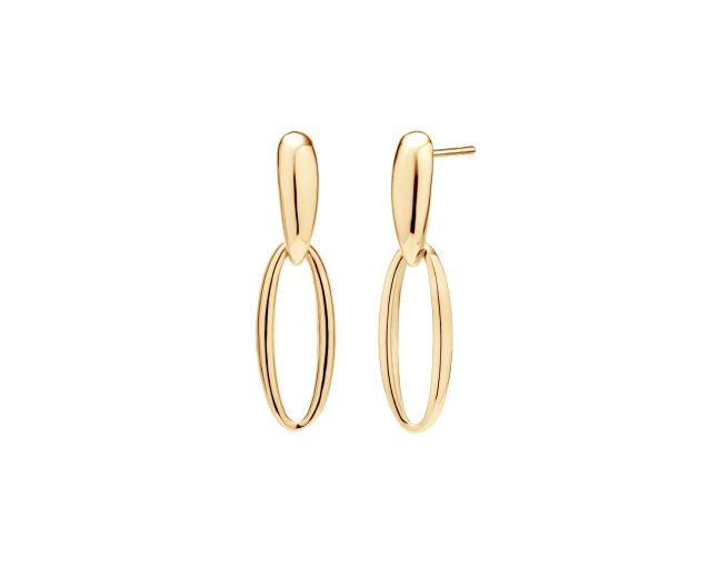 Kolczyki srebrne pozłacane wiszące z podłużnym owalem, eleganckie