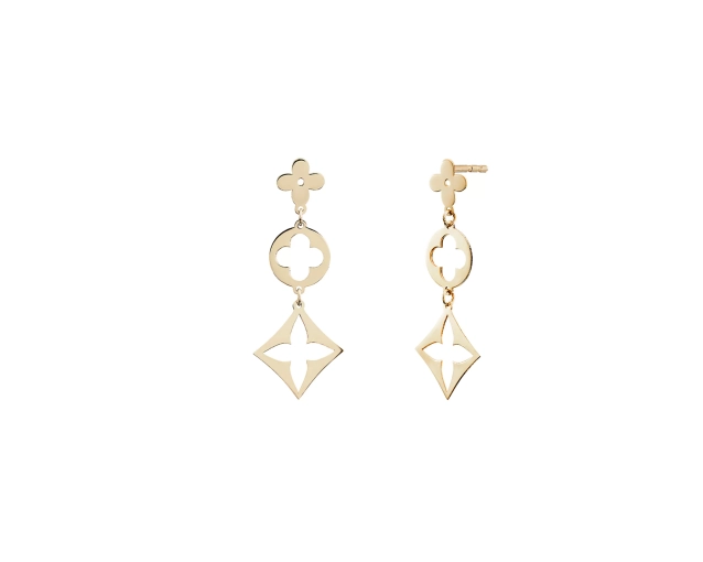 Kolczyki złote 585 wiszące, eleganckie z ażurowym wzorem, lekkie i stylowe