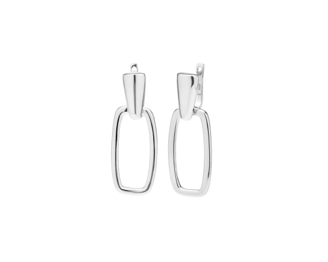 Kolczyki srebrne wiszące z geometrycznym prostokątem, eleganckie