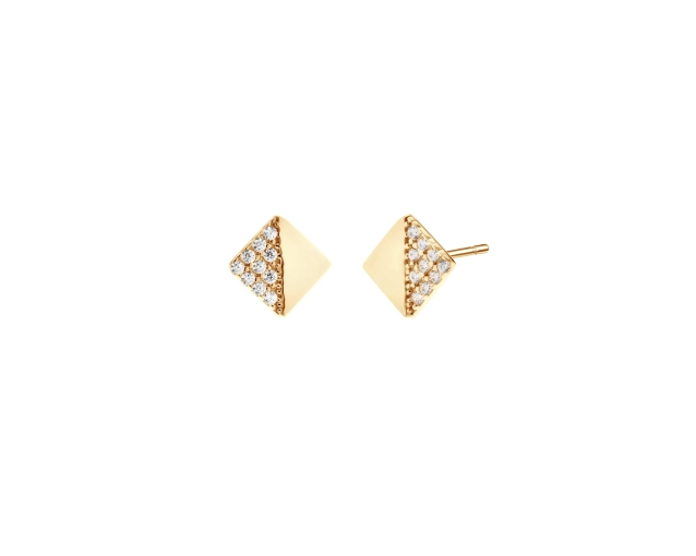 Kolczyki srebrne pozłacane małe kwadraty z cyrkoniami