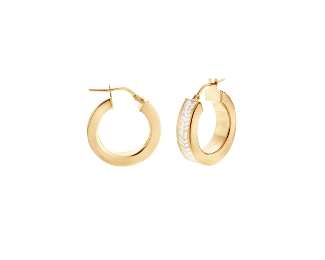 Kolczyki pozłacane koła z dwukolorowym roślinnym wzorem