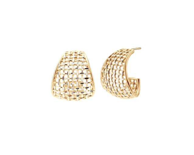 Kolczyki srebrne pozłacane półokrągłe z ażurową strukturą
