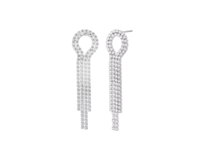 Kolczyki srebrne długie z cyrkoniami i frędzlami
