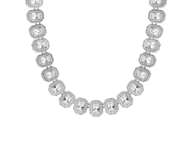 Naszyjnik srebrny z dużymi prostokątnymi cyrkoniami