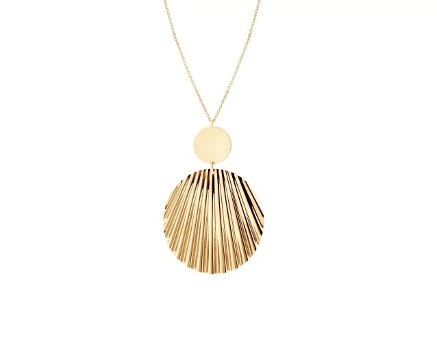 Naszyjnik srebrny pozłacany z dużą ażurową zawieszką muszlą