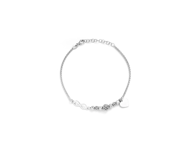 Bransoletka srebrna delikatna z zawieszką serce i nieskończoność