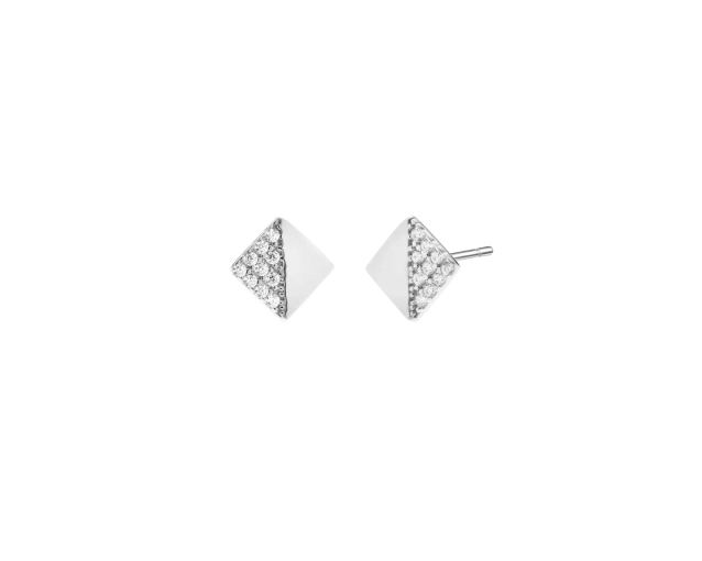 Kolczyki srebrne małe kwadraty z połyskiem cyrkonii