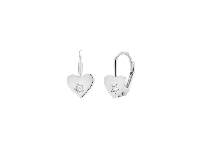 Kolczyki srebrne małe serca z błyszczącą cyrkonią w środku