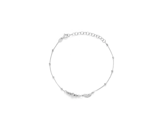 Bransoletka srebrna z małym skrzydłem i kuleczkami