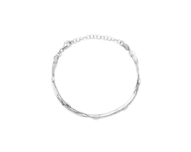 Bransoletka srebrna średnia z taśmą i łańcuszkiem w złotym odcieniu