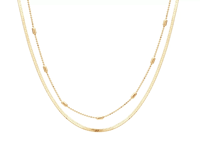 Naszyjnik srebrny pozłacany podwójny średni z taśmą i łańcuszkiem