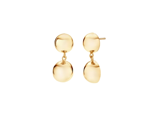 Kolczyki srebrne pozłacane wiszące z podwójnymi kulami, eleganckie i lśniące