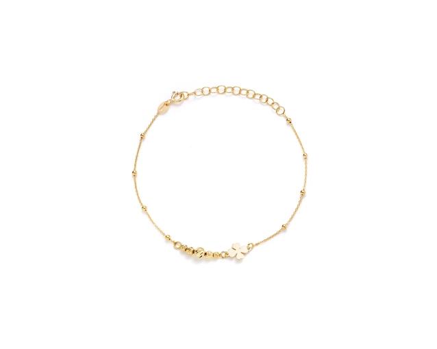 Bransoletka srebrna pozłacana z koniczynką i złotymi kulkami