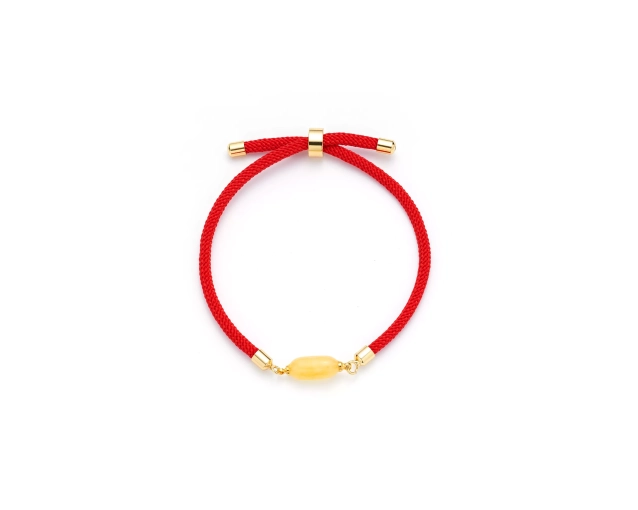 Bransoletka stalowa z bursztynem na czerwonym sznurku
