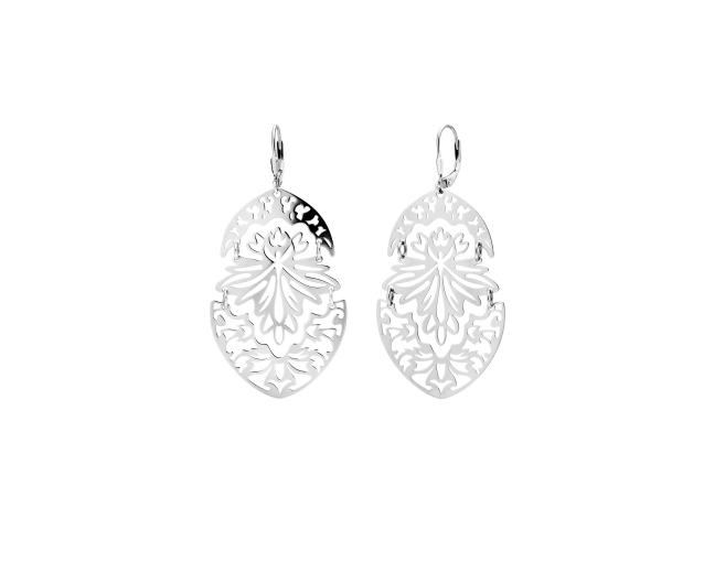 Kolczyki srebrne duże wiszące ażurowe w dwóch częściach