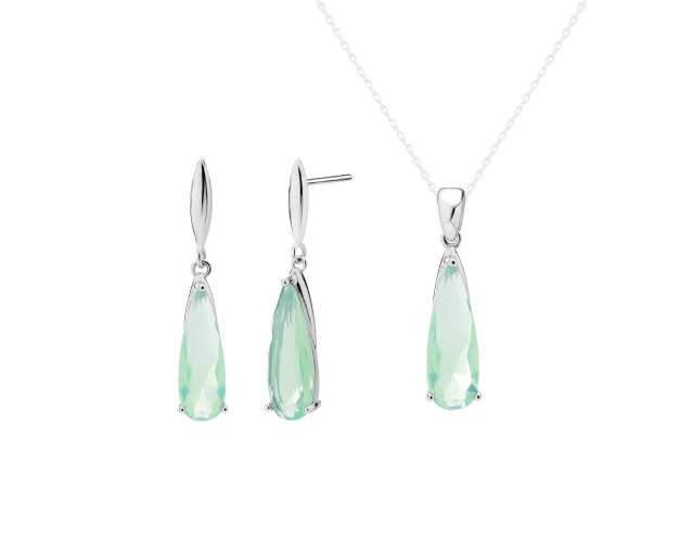 Komplet srebrny z podłużną miętową cyrkonią