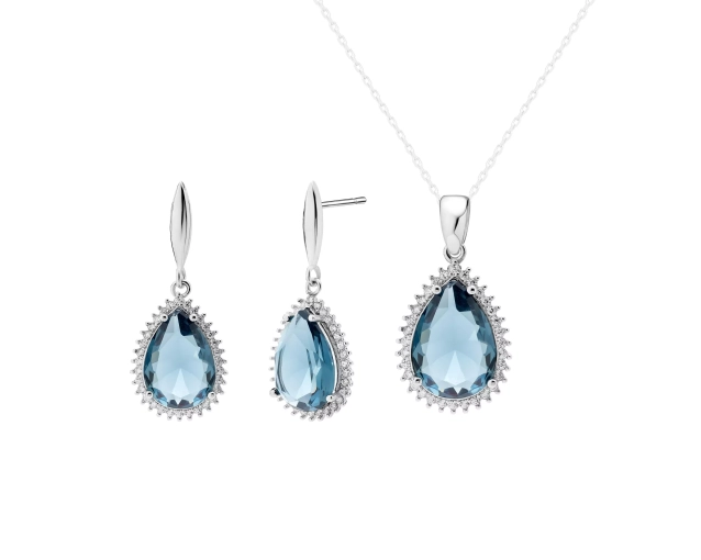 Komplet srebrny z niebieską cyrkonią