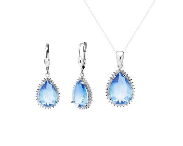 Komplet srebrny z niebieską cyrkonią
