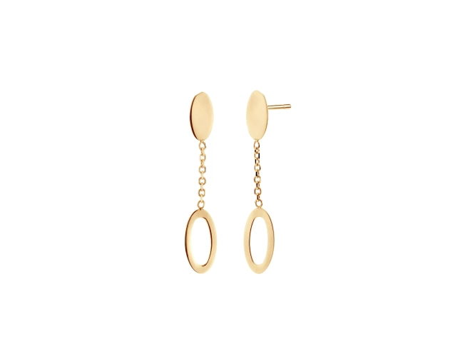 Kolczyki złote wiszące z owalną zawieszką