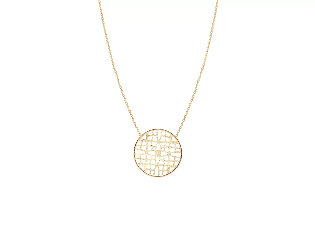 Naszyjnik złoty z okrągłym wisiorkiem w geometrycznym stylu