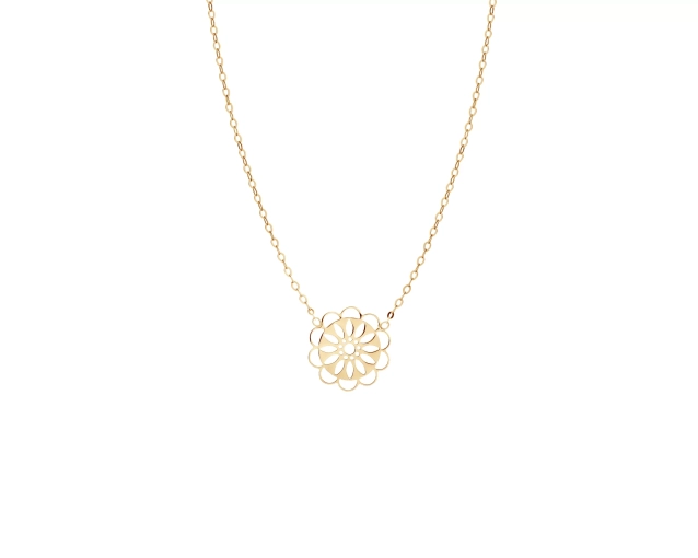 Naszyjnik złoty z ażurową zawieszką w kształcie kwiatu