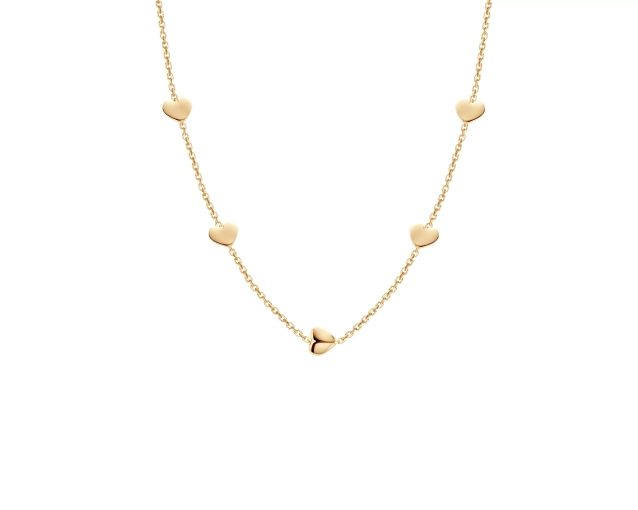 Naszyjnik złoty z pełnymi sercami rozmieszczonymi na łańcuszku