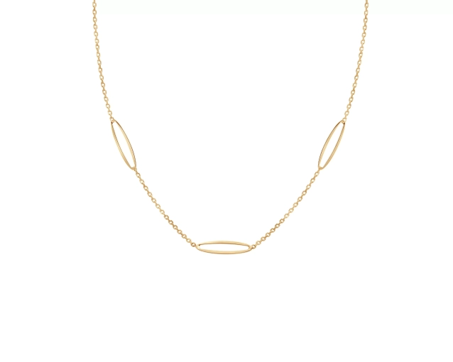 Naszyjnik złoty z trzema owalnymi elementami na łańcuszku