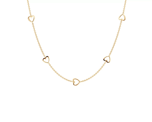 Naszyjnik złoty z sercami na delikatnym łańcuszku