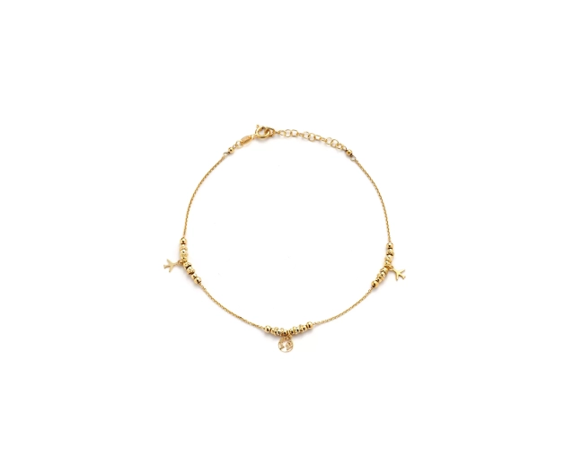 Bransoletka srebrna pozłacana na nogę z samolotem i ziemią