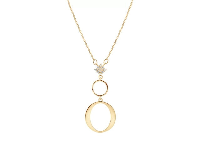 Naszyjnik srebrny pozłacany z cyrkoniami i geometryczną zawieszką