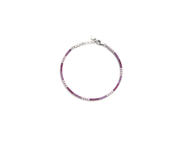 Bransoletka srebrna z różowymi cyrkoniami w cienkim oplocie