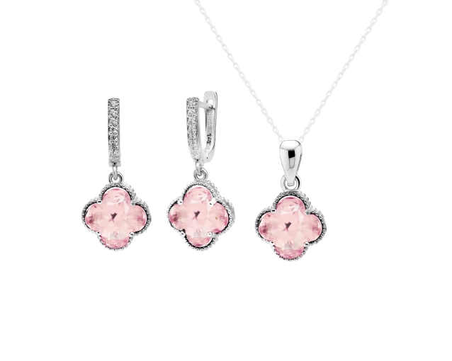 Komplet srebrny z sułtanitem w kształcie koniczyny