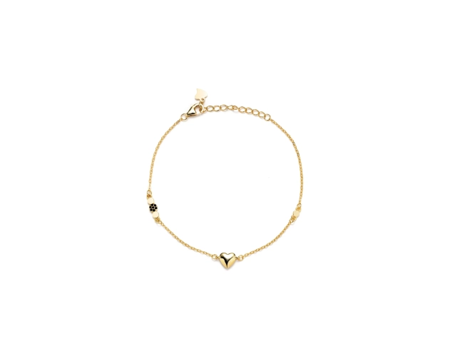 Bransoletka srebrna pozłacana z serduszkiem