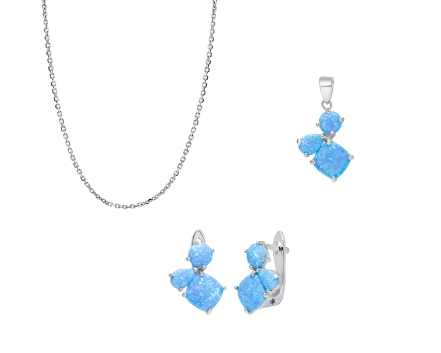 Zestaw srebrny z błękitnym opalem i cyrkoniami PRS 0095