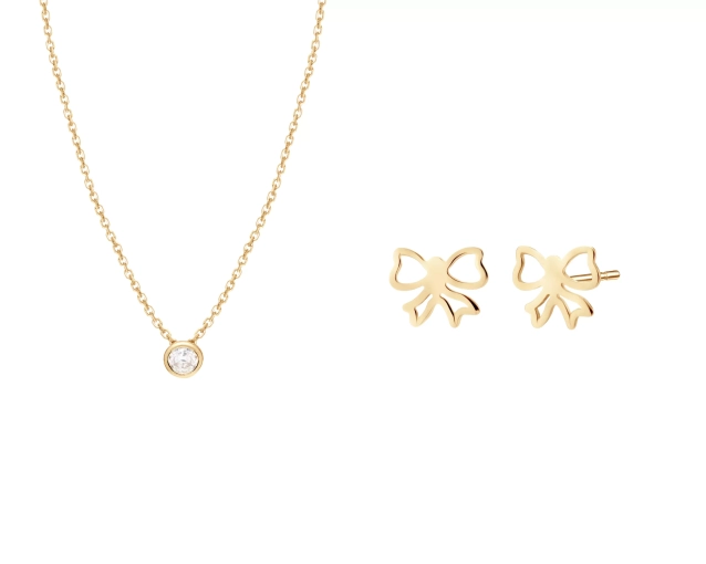 Zestaw złoty Cyrkonia i kokardki PRZ 0016