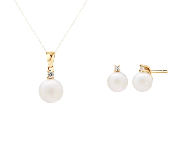 Zestaw złoty Perła i cyrkonia PRZ 0020
