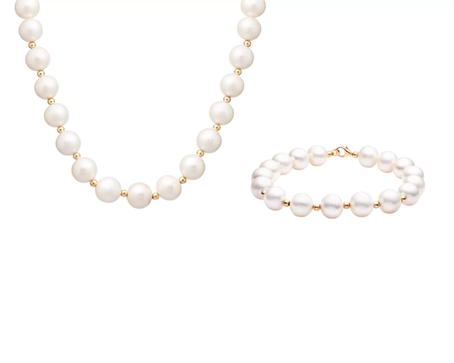 Zestaw złotej biżuterii z białymi perłami PRZ 0051