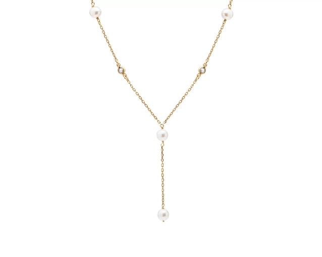 Naszyjnik srebrny pozłacany z perłami