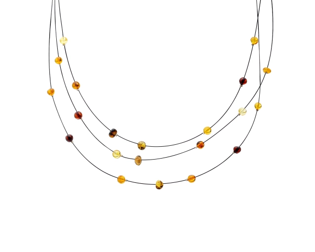 Naszyjnik srebrny z bursztynami na linkach