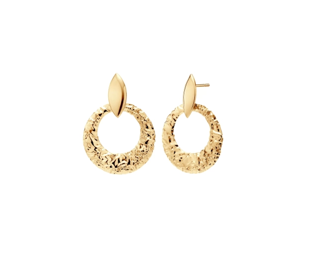 Kolczyki srebrne pozłacane z fakturą koła i geometrycznym detalem
