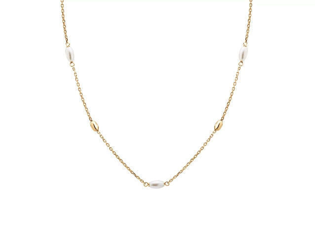 Naszyjnik srebrny pozłacany z perłami owalnymi