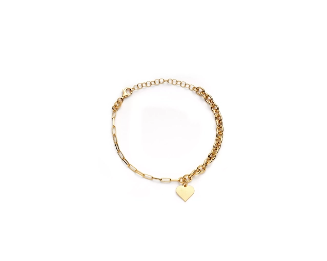 Bransoletka srebrna pozłacana z sercem i ozdobnymi ogniwami