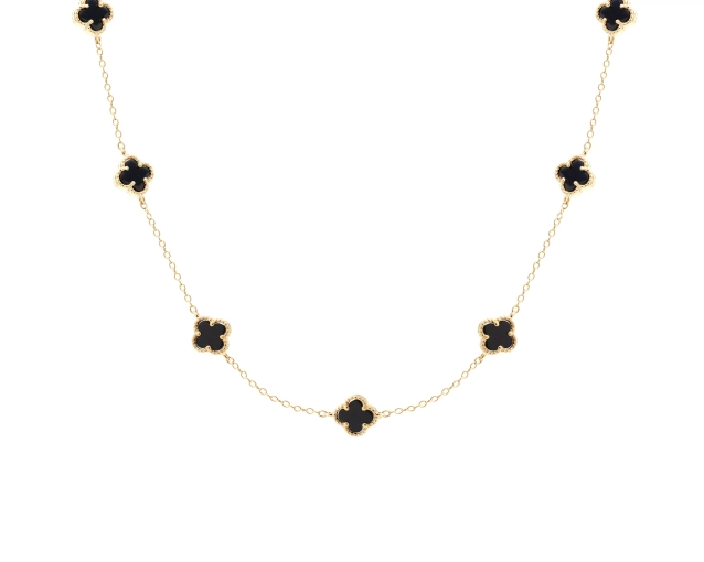 Naszyjnik srebrny pozłacany z czarną emalią w kształcie koniczyny