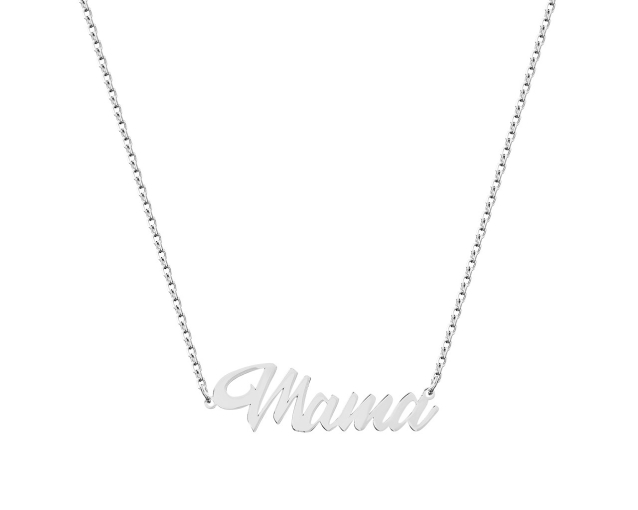 Naszyjnik kolia łańcuszkowa srebrna nowoczesna z napisem Mama