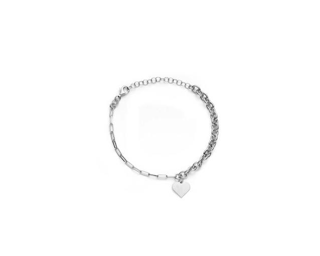 Bransoletka srebrna z sercem i ozdobnymi ogniwami