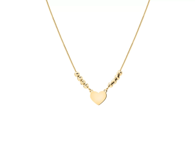 Naszyjnik srebrny pozłacany z sercem i kuleczkami