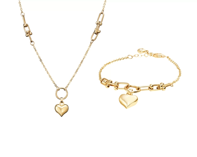 Zestaw złoty naszyjnik i bransoletka z sercem PRZ 0072