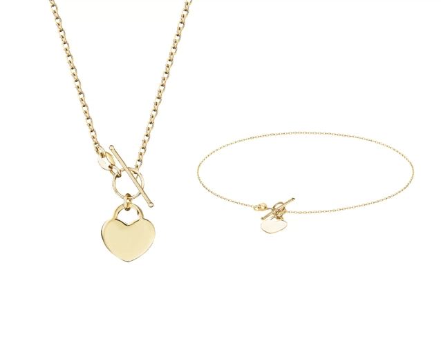 Zestaw złoty naszyjnik i bransoletka z sercem PRZ 0077