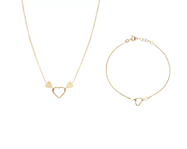 Zestaw złoty naszyjnik i bransoletka z sercami PRZ 0078